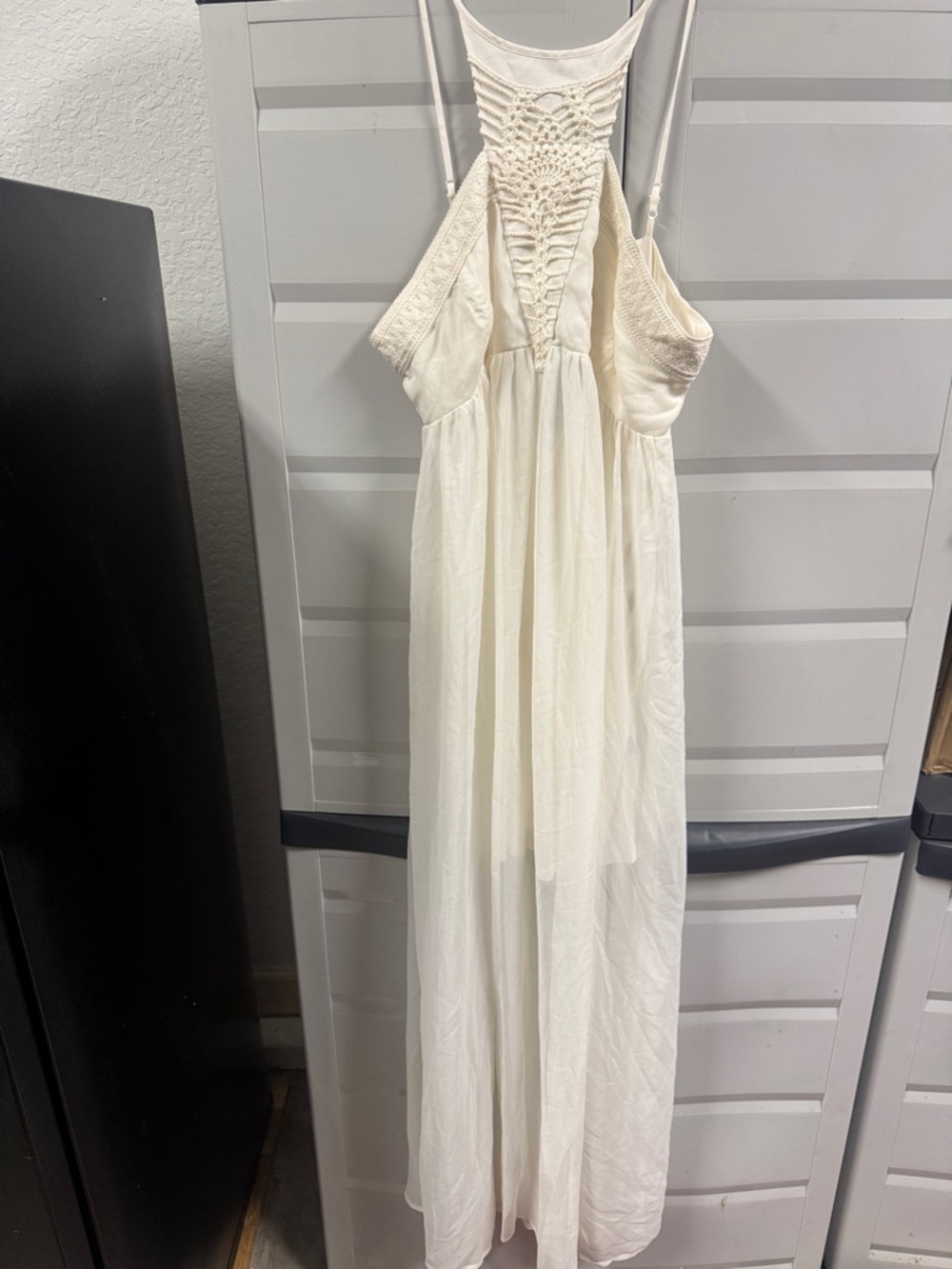 Express Cream Maxi Dress with Crochet Halter